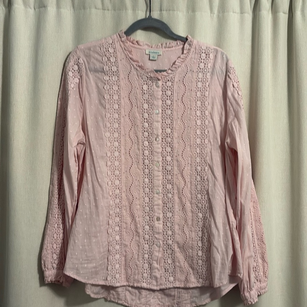 Sundance Catalog pink button down blouse, size L